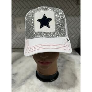 Vintage Havana Slam Trucker Hat White Silver Glitter Star Mesh Snapback NWT